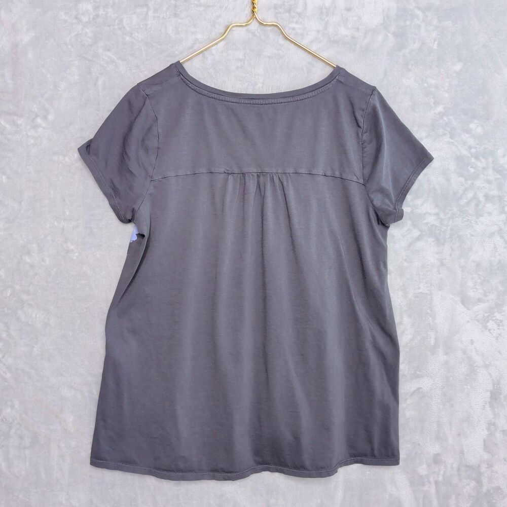 PUREJILL Gray Floral Graphic Print T-Shirt Size M Shirred-Back Elliptical Pima - Picture 2 of 8